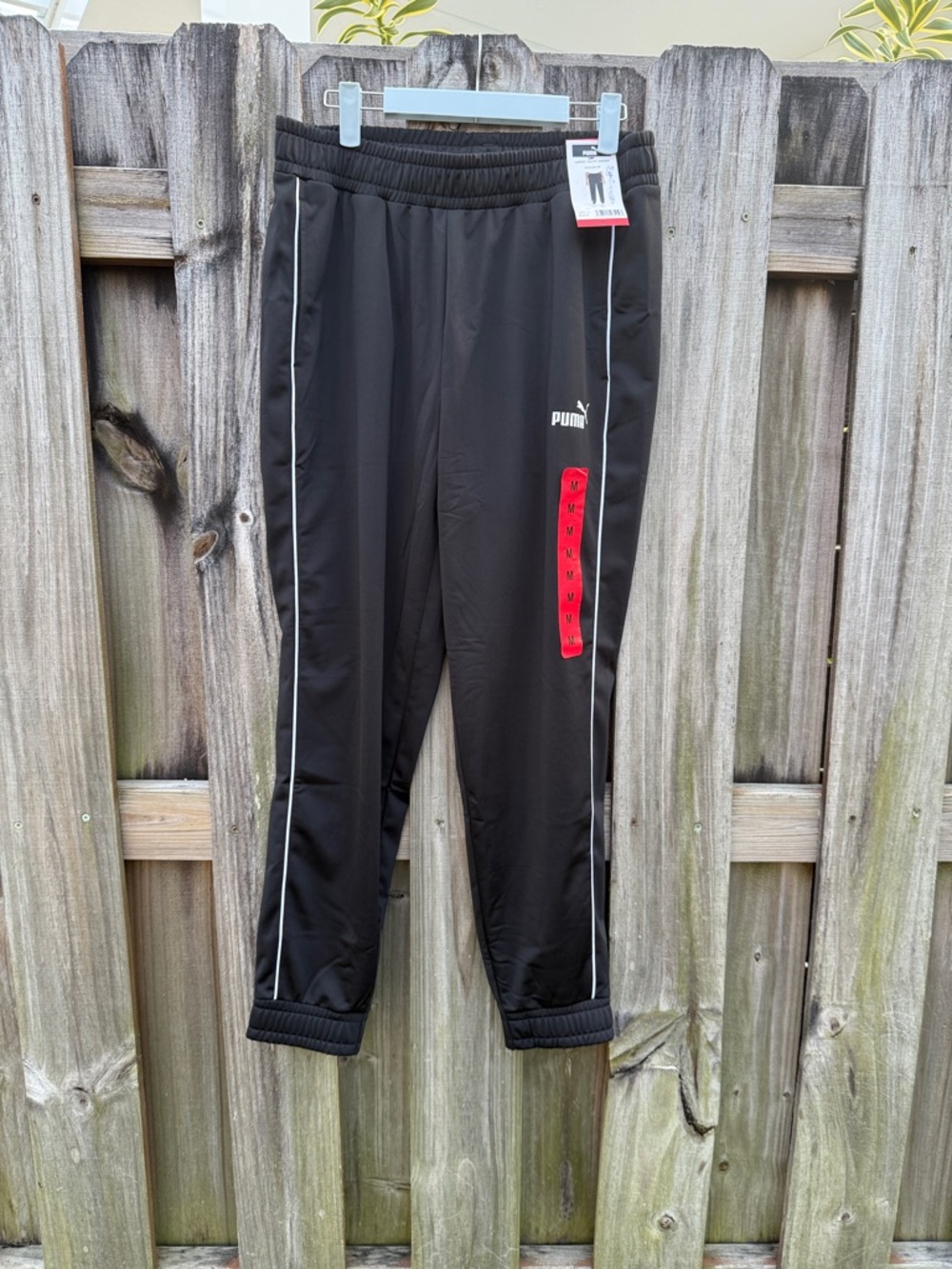 Puma Black Track Pants with White Piping and Red Detail